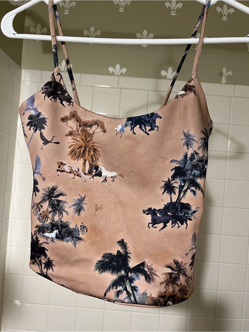 Tribe Kelly Satin Blush Palm & Horse Print Sculpting Cami Tank